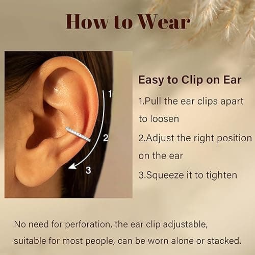 LOYALLOOK Ear Cuff Earrings for Women 14K Gold Plated Ear Cuffs Non Piercing Clip on Cartilage Earring Trendy Fake Earrings Hypoallergenic Huggie Hoop Clip Cuff Earring Lightweight - silver-simple A thumbnail 3