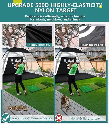 Golf Net: 10x7FT Golf Practice Net for Backyard Driving, Hitting Net with Tri-Turf Mat, Indoor Training Chipping Aid Nets with Reduce Noise Nylon Target, Gifts for Men/Dad/Him thumbnail 3