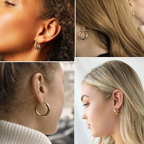 6 Pairs Chunky Gold Hoop Earrings Set for Women 14K Gold Plated Hypoallergenic Thick Open Huggie Hoop Set Jewelry for Christmas Gifts thumbnail 5