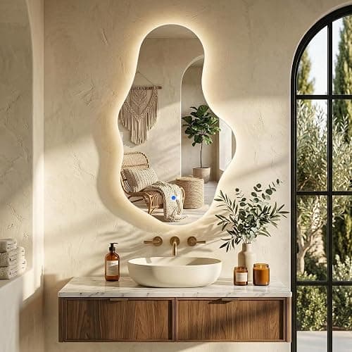 Irregular LED Bathroom Mirror with Lights, Backlit Vanity Mirror for Wall | Asymmetrical Wall Mirror, 3 Color Dimmable, Smart Anti-Fog, Wavy Decorative Mirror for Bathroom, Entryway(22″ x 36″, 1 Pack) thumbnail 7