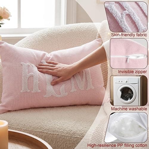 Easycosy Custom Embroidered Monogram Pillow，Personalized Couples Name Wedding Decorative Throw Pillows，Customized Pillow Case for Bed Room Couch Accent, Her Him Gifts thumbnail 3