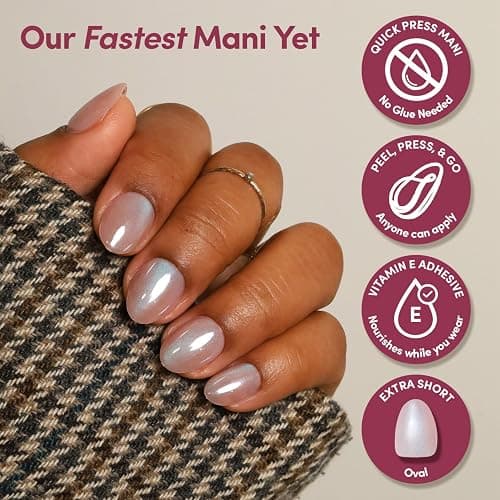 Glamnetic Quick Press Mani - No Glue Press On Nails, Just Peel and Stick, Oval Extra Short Nails, Mess Free, Salon Quality Stick On Nails, Nude Glazed | in 15 Sizes - 30 Nail Kit thumbnail 2