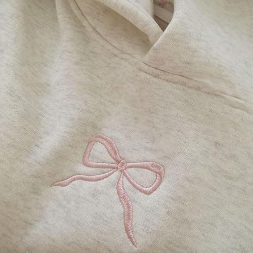 Cute Embroidered Bow Hoodies for Teen Girls Valentines Hoodie for Women Long Sleeve Sweatshirts Y2k Preppy Clothes thumbnail 5