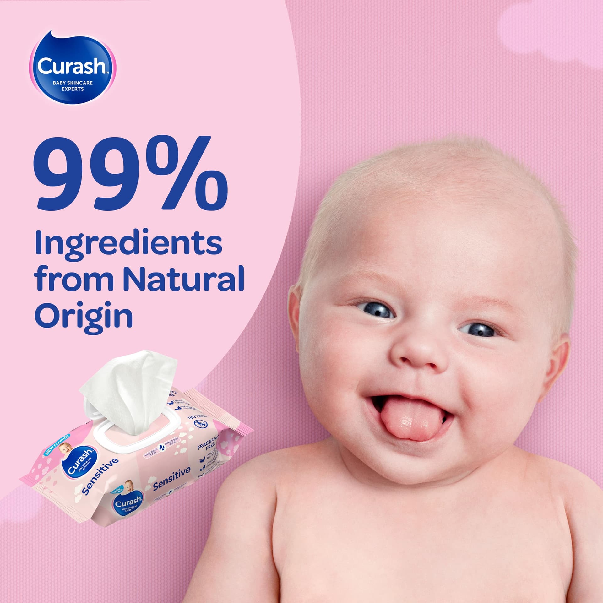 New Formula Curash Fragrance Free Baby Wipes, 8x80 Pack, For Sensitive Skin, Suitable for Newborns, Thick & Soft Texture, No Soap, Alcohol Or Parabens, Everyday Cleansing And Nappy Changes, 640 Wipes (packaging may vary) thumbnail 8