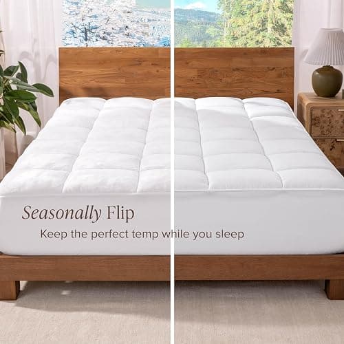 Bare Home Queen Microplush Mattress Topper - Pillow Top Reversible - Soft Mattress Cover - Dual Sided All-Season - 8" to 24" Deep Pocket - Fitted Cover - Plush Mattress Pad (Queen) thumbnail 6
