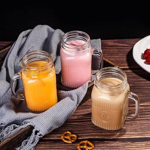 Amzcku vintage Clear Drinking Jar 16 OZ Drinking Jars with Comfortable Handle for Party Beverages 6 pcs thumbnail 8