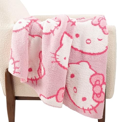 Jay Franco Hello Kitty Feather Knit Fluffy Throw Blanket - Pink Fuzzy Blanket Measures 50 x 60 Inch - Super Soft Lightweight Bedding thumbnail 4