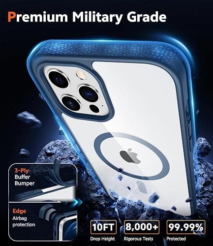 FNTCASE for iPhone 12 Pro-Max Case: Clear Magnetic Phone Cases Compatible with Magsafe Slim Anti Yellowing Military Grade Drop Protection Rugged Protective Transparent Cell Phone Cover (B-Blue) thumbnail 6