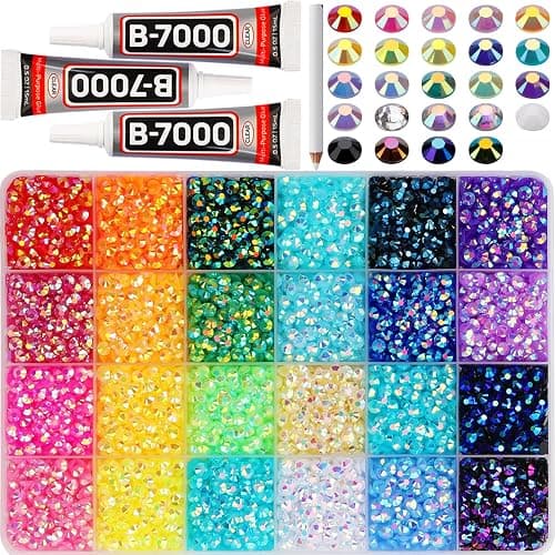 9000Pcs 5mm Rainbow Jelly Colored Rhinestones Gems Bedazzling Bedazzler Kit Jewels Gemstones Stones for Crafts Clothes Crafting Book, Flat Back Resin Bedazzled Crystals SS20 Bulk, Bejeweled B7000 Glue - Image 1