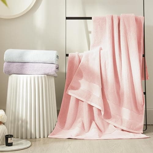 Marvione Bath Towels Set 6 Piece, 100% Turkish Cotton Highly Absorbent and Soft Towels for Bathroom 2 Bath Towels 2 Hand Towels 2 Washcloths, Pink thumbnail 2