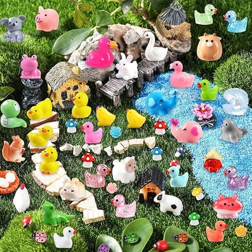 DULEFUN 150pcs Mini Resin Animals, Colorful Tiny Small Little Glitter Ducks Mushroom Figures to Hide Miniature Figurines for Dollhouse Micro Landscape Aquarium Decorations DIY Crafts thumbnail 2
