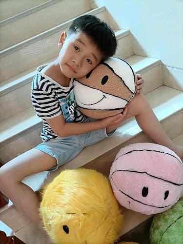 bLwhzfi 11.8 inch Simple Like-Smile Face Basketball Like-Smile Face Pillow Plush Throw Pillow Gift Home Funny Expression Children's Room Decoration (Cashmere - White Coffee)…… thumbnail 2