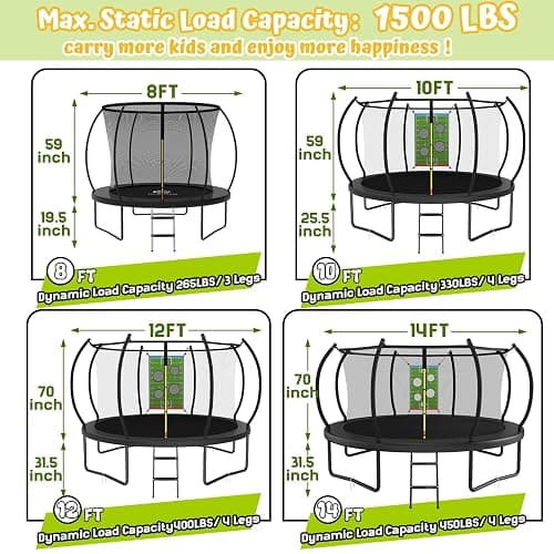 ACWARM HOME Trampoline Outdoor 14FT 12FT 10FT 8FT with Safety Enclosure Net, Recreational Trampoline for Kids and Adults, Anti-Rust, ASTM Approved, Black thumbnail 8