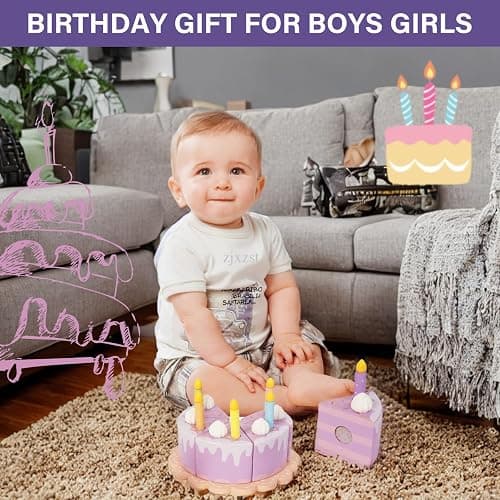 WoodenEdu Pretend Play Food for Toddlers 2-5,Wooden Birthday Fake Cake with Candles and Numbers,Tea Party Learning Kitchen Gift Toys for Boys Girls (Cream Cake) thumbnail 6