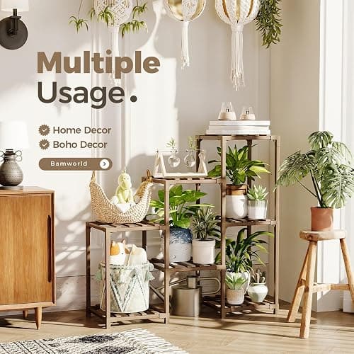 Bamworld Plant Stand Indoor Plant Shelf Outdoor Wood Plant Rack for Multiple Plants 3 Tiers Ladder Plant Holder for Living Room Patio Boho Home Decor for Gardening thumbnail 4