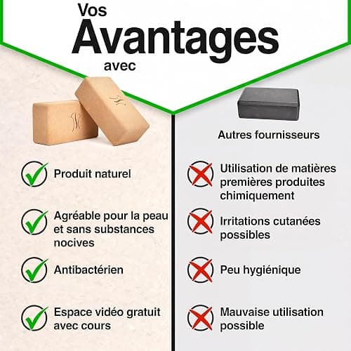 BACKLAXX® Brique Yoga en Liège Lot de 2, Bloc Yoga Antidérapant | 2 briques de yoga en 100% liège, antidérapantes, yoga accessoires aux coins arrondis, idéal Pilates, vidéos incluses thumbnail 6