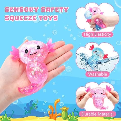 2Pcs Cute Axolotl Squishy Stress Ball, Slow Rising Squeeze Toy, Cute Malt Sugar Glitter Axolotl Sensory Fidget Toys for Kids Adults,Birthday Party Favors, Children's Day Gifts thumbnail 3