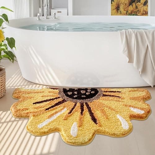 LUMI Floral Bathroom Rug, Absorbent Non Slip Bath Mat, 20"x36" | Sunflower, Soft Plush Microfiber, Quick Dry, Washable Yellow Bath Mats for Shower Floor, Sink Bathtub, Bedroom, Kids Room - Image 1