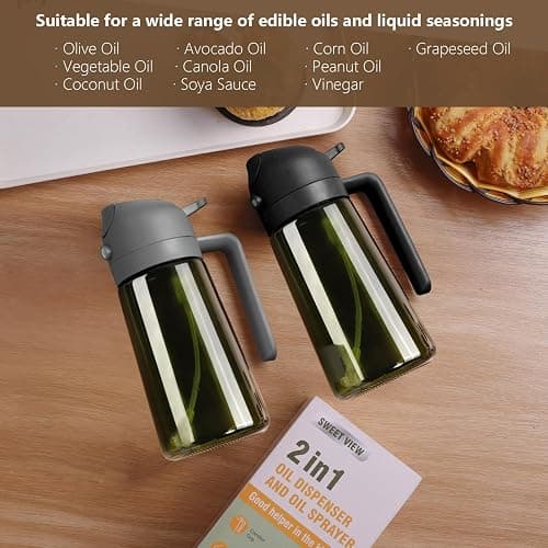 SWEET VIEW Olive Oil Dispenser and Oil Sprayer – 16oz/470ml Glass Light-Proof Oil Pourer for Kitchen, Air Fryer, Cooking, Salad, and BBQ thumbnail 7