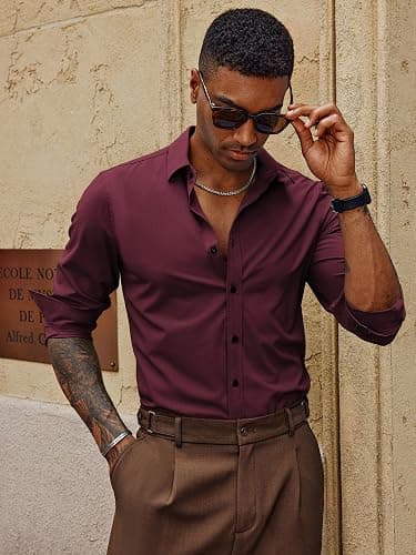 PJ PAUL JONES Mens Long Sleeve Button Down Shirts Wrinkle Free Stretch Untucked Dress Shirts Business Casual Shirt thumbnail 2