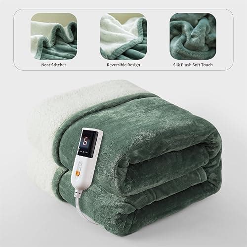 GOTCOZY Heated Blanket Electric Throw 130x160cm -Soft Silky Plush Heated Blanket with 6 Heat Settings & 10 Hours Auto-Off Timer For Home Office Use Machine Washable(Green) thumbnail 2