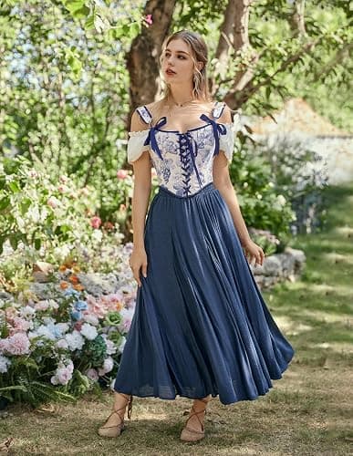 Scarlet Darkness Maxi Skirts for Women Long Flowy Boho Renaissance Skirt | Pockets, A Line, Elastic High Waist, for Summer, Casual, Vacation, Ren Faire thumbnail 2