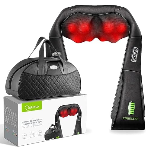 cotsoco Cordless Shiatsu Neck and Shoulder Massager with Heat,Portable Massagers for Neck and Back,3D Deep Tissue Kneading Back Massager for Muscle Pain Relief,Perfect Gifts for Men and Woman - With Battery - Image 1