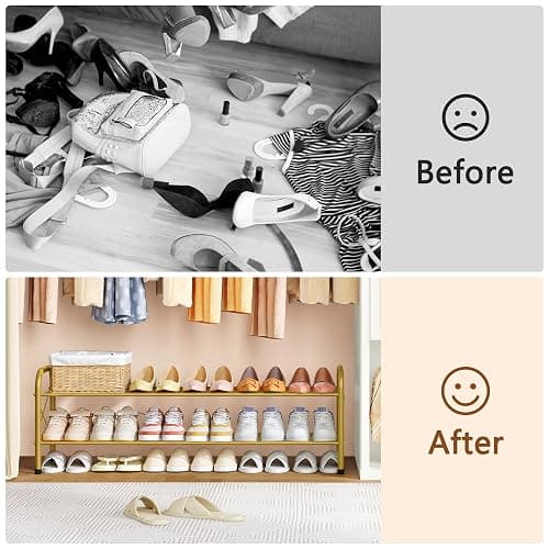 Hoctieon 2 Tier Shoe Rack for Closet, Durable Mesh Style Shoe Rack, Entryway Shoe Shelf, Shoe Storage Organizer for Hallway, Bedroom, Living Room, Wardrobe, Gold thumbnail 9