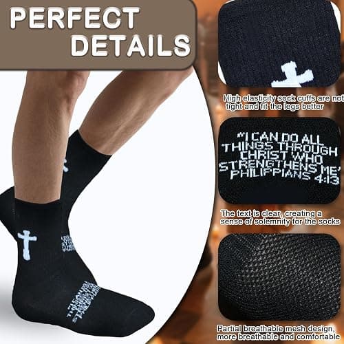 Ao Yee ZGL 3 Pairs Christian socks Prayer socks Birthday Gifts for Dad,Men Husband Grandp Fathers Day Christmas thumbnail 5