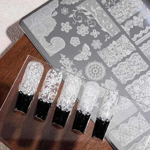 SUTOKAKA Lace Nail Stamping Plate, Stainless Steel Stamping Template | Lace Flowers Butterfly Print, Nail Art Stencil, DIY Printing Manicure Decoration Supplies, Home or Salon Use thumbnail 4