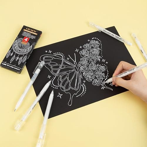 Qionew 0.6mm Fine Point White Gel Pens, 4 Pcs White Gel Pen Set for Artists | White Pens for Artists Drawing, Adult Coloring Books, Opaque White Ink for Black Paper,Sketching, Bullet Journaling thumbnail 5