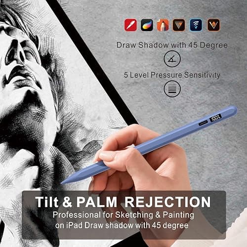 Pencil for Apple iPad 11th/10th/9th with LED Power Display, 15Mins Fast Charge, Stylus Pen for iPad 10/9/8/7/6th,11th A16,Air 11/13 M2/M3,Pro 11/13 M4,Pro 12.9",Air 5/4/3,Mini 7/6/5(Blue) thumbnail 9
