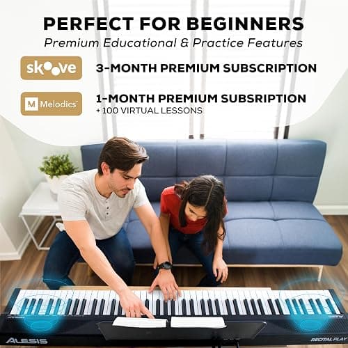 Alesis 88 Key Keyboard Piano with 480 Sounds, Speakers, USB MIDI, Sheet Music Tablet Rest, Power Adapter and Piano Lessons for Beginners thumbnail 3