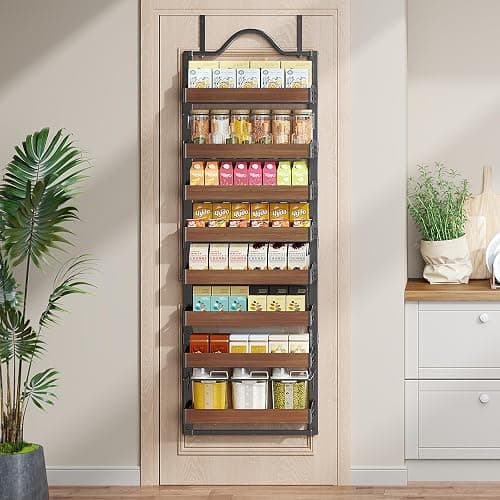 Freexployer 8-Tier Spice Rack Wall Mount, Heavy-Duty Over the Door Pantry Organizer with Wooden Adjustable Basket, 2 IN 1 Wall Mount or Hanging Pantry Door Organizer,Door Spice Rack for Pantry, Black thumbnail 7