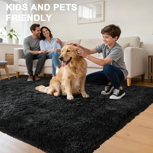 LEDODO Fluffy Area Rugs for Bedroom - Soft Plush Shag Rug for Living Room Nursery Kids Room - Non Slip Fuzzy Shaggy Floor Carpets for Girls Boys Play Room Dorm Decor (Black, 5' x 7') thumbnail 8