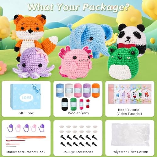 Gerute Crochet Kit for Beginners Adults Kids, Learn to Crochet with Step-by-Step Video Tutorials & Illustrated Guide, 40% More Yarn for 6 DIY Amigurumi Animal Projects, Complete Starter Supplies thumbnail 2