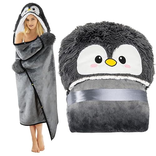 Penguin Wearable Hooded Blanket for Adults – Fuzzy Super Soft Warm Cozy Plush Flannel Fleece & Sherpa Hoodie Throw Cloak Wrap - Penguin Gifts for Women Adults Girls and Kids - Image 1