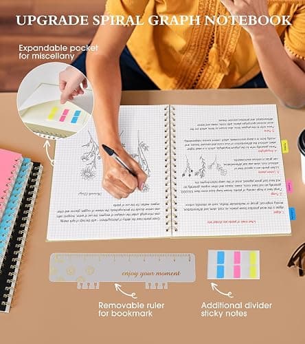 Graph Paper Notebook, Spiral Notebook Journal 8.5” x 11”, A4 Large Grid Notebooks for Women Men, 100 GSM Graph Paper, Plastic Hardcover Spiral Graphing Journals for Work School Engineerin, Yellow thumbnail 5