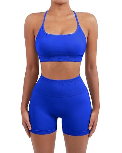 SUUKSESS Women Seamless Workout Sets Strappy Sports Bra High Waist Booty Shorts Outfits thumbnail 2