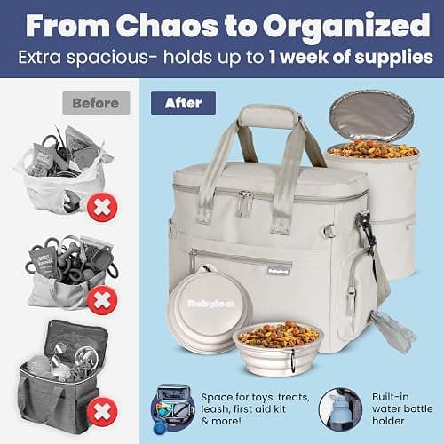 The Original Doggy Bag™- Dog Travel Bag for Supplies - Ultimate Gift for Dog Moms & Dads, Doggy Lovers & Pet Owners for Christmas- Includes 2 BPA-Free Travel Bowls and 2 Food Containers: Beige thumbnail 6
