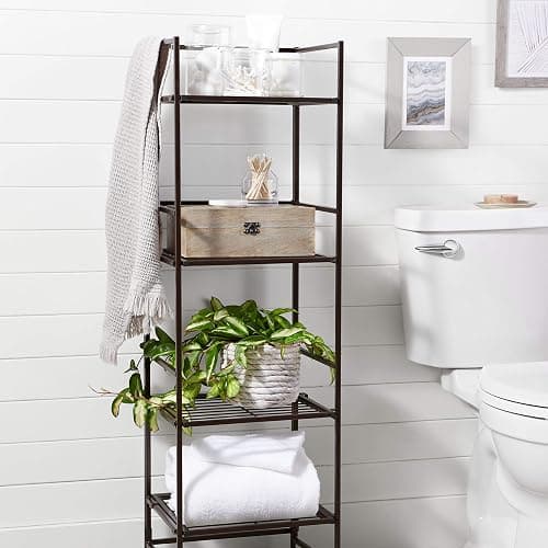 Amazon Basics 4-Tier Iron Towel Shelf for Bathroom, Black, 11.4"L x 11.8"W x 44.5"H thumbnail 2
