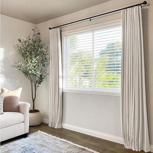 INOVADAY 100% Blackout Curtains for Bedroom Black Out Curtains 84 Inch Long | Beige Curtains for Living Room 2 Panels, Clip Rings Linen Look Blackout Drapes, Thermal Insulated Room Darkening,W50xL84 thumbnail 4