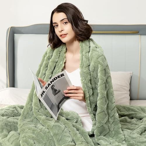 Aganear Flannel Throw Blanket - Cozy Soft Lightweight Fuzzy Blanket for Women Portable Throw Blankets for Couch, Warm Present for Birthday, Christmas, Halloween, Housewarming(50"x60", Sage Green) thumbnail 6