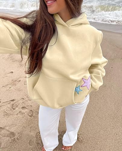 Cioatin Women Oversized Star Embroidery Graphic Hoodies Cute Y2K Aesthetic Long Sleeve Fleece Hooded Sweatshirt Fall Pullover thumbnail 3