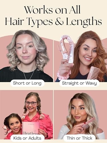 Lily England Heatless Hair Curlers to Sleep In - No Heat Curling Gift Set Includes Satin Headband, Hair Clip, Comb & 2 Scrunchies - Sleek & Smooth Overnight Curls (Pink, 5 Pack) thumbnail 4