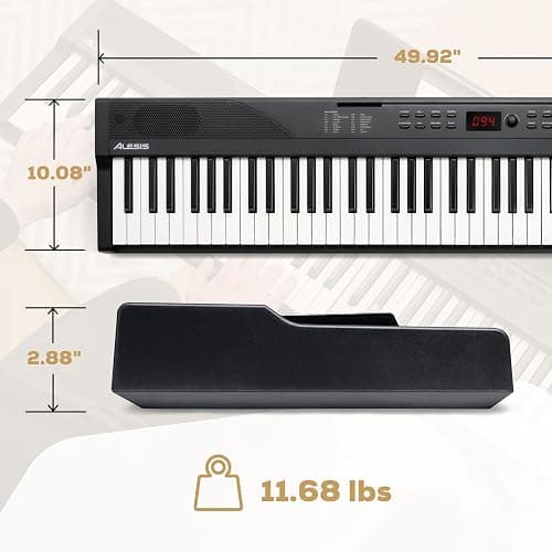 Alesis 88 Key Keyboard Piano with 480 Sounds, Speakers, USB MIDI, Sheet Music Tablet Rest, Power Adapter and Piano Lessons for Beginners thumbnail 7