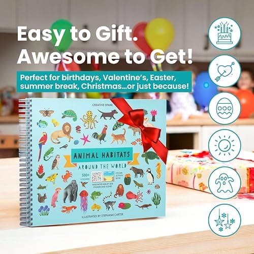Cupkin Animal Sticker Book Activity for Kids with 500+ Habitat Stickers, Toddler Airplane Travel Essentials, 12 Scenes + 12 Coloring Book Pages, Animal Lover Gift, Childrens Crafts for Ages 2–8 thumbnail 6