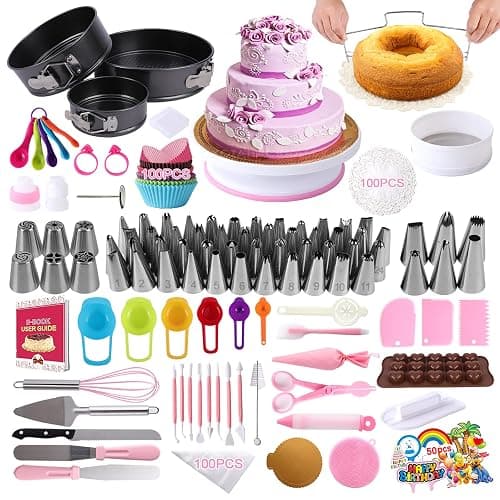 Cake Decorating Supplies Kit 464 Pcs with Non-Slip Cake Turntable and Springform Cake Pans,Icing Piping Tips Set,Chocolate Mould & Muffin Cups,Baking Supplies for Beginners and Cake Lovers - Image 1