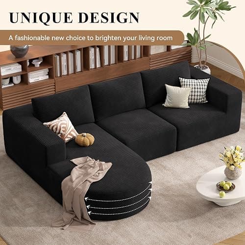L-Shaped Boneless Couch,104" Couches for Living Room with Curved Chaise,Modular Sectional Sofa with Deep Seat,Modern Cozy Cloud Compression Sofas,No Assembly Required(Black) 1PCS thumbnail 5