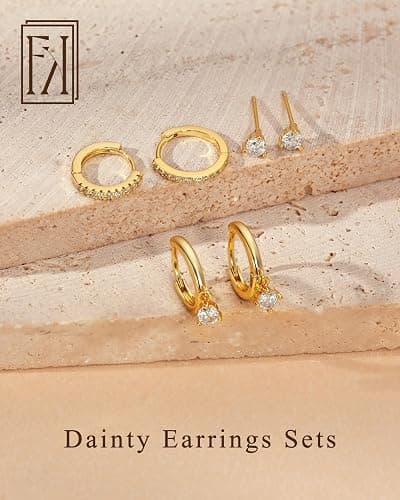 Freekiss 3 Pairs Gold Hoop Earrings Set: Dainty Stud Earrings Trendy Small 14K Gold Plated Hypoallergenic Dangle Cartilage Huggie Hoop Earrings for Women Gold Jewelry for Women Gifts thumbnail 7